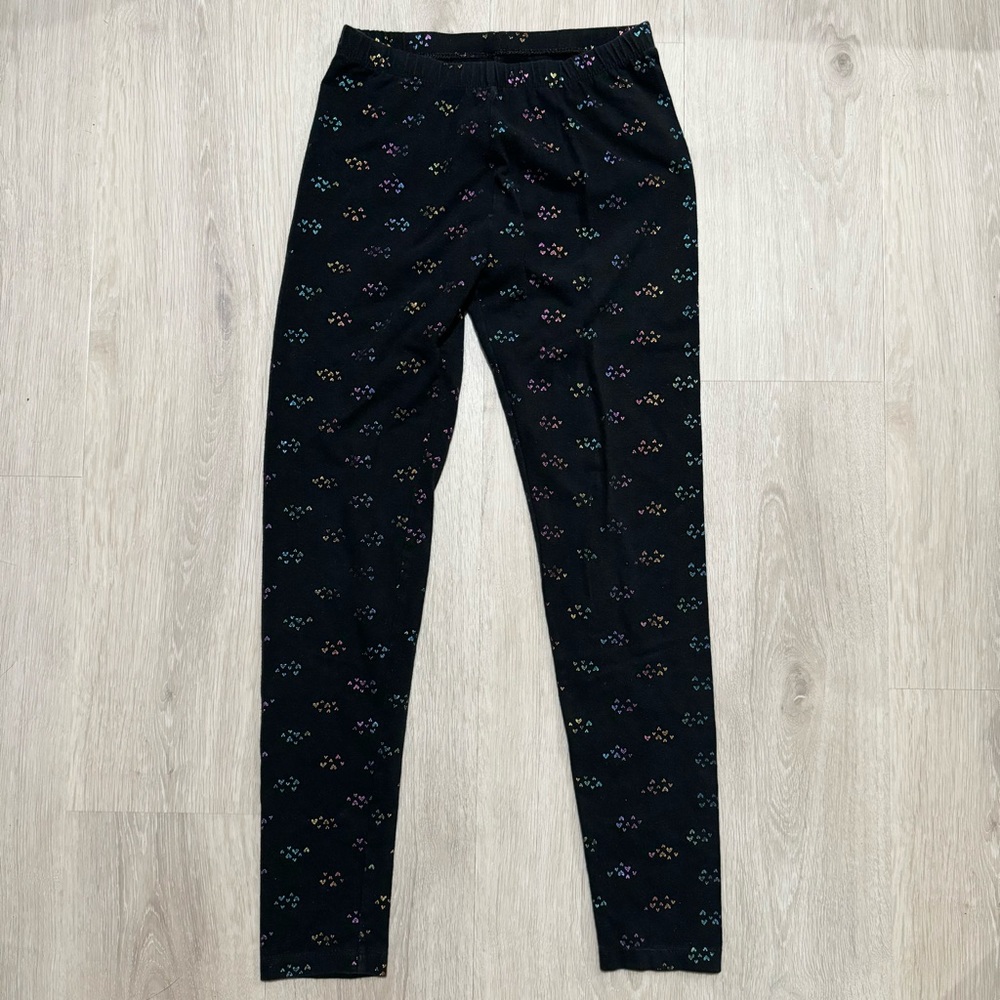 Kids Cat & Jack Girls Black Rainbow Heart Print Leggings Pants XL 14/16